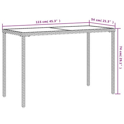 vidaXL Tuintafel met glazen blad 115x54x74 cm poly rattan beige