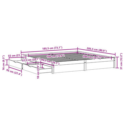 vidaXL Bedframe zonder matras massief grenenhout wit 180x200 cm