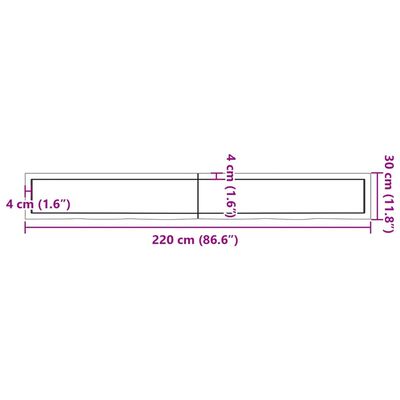 vidaXL Wastafelblad 220x30x(2-4) cm behandeld massief hout lichtbruin