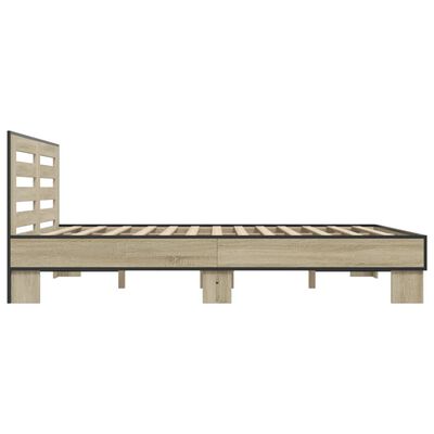 vidaXL Bedframe bewerkt hout metaal sonoma eikenkleurig 150x200 cm