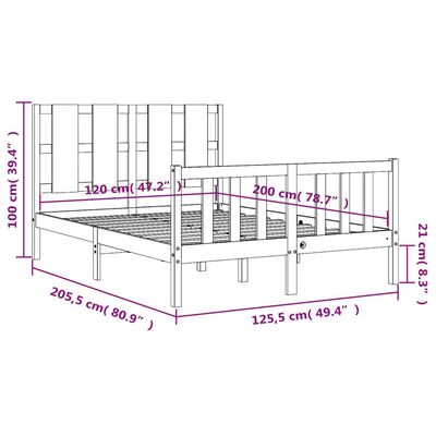 vidaXL Bedframe met hoofdbord massief hout wit 120x200 cm