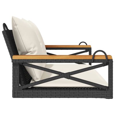 vidaXL Schommelbank met kussens 109x62x40 cm poly rattan zwart