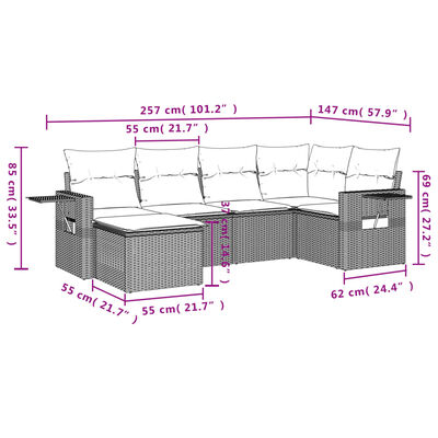 vidaXL 6-delige Loungeset met kussens poly rattan bruin