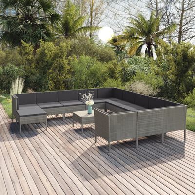 vidaXL 13-delige Loungeset met kussens poly rattan grijs