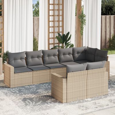 vidaXL 8-delige Loungeset met kussens poly rattan beige