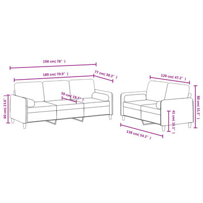 vidaXL 2-delige Loungeset met kussens fluweel lichtgrijs