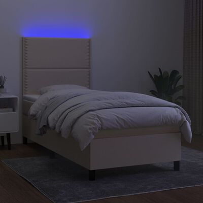 vidaXL Boxspring met matras en LED stof crèmekleurig 100x200 cm