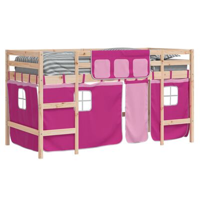 vidaXL Kinderhoogslaper met gordijnen 90x200 cm grenenhout roze