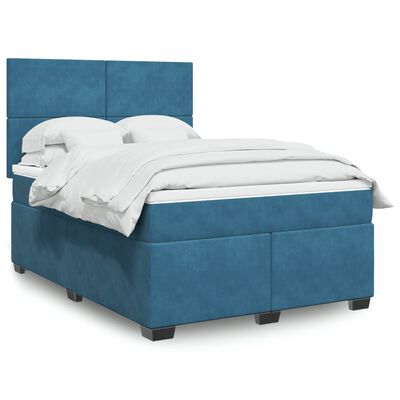 vidaXL Boxspring met matras fluweel blauw 160x200 cm