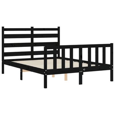 vidaXL Bedframe met hoofdbord massief hout zwart 140x190 cm