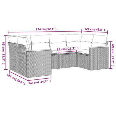 vidaXL 6-delige Loungeset met kussens poly rattan zwart