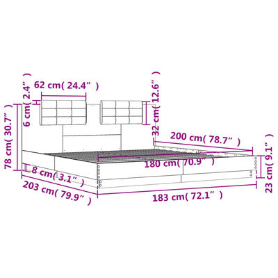 vidaXL Bedframe met hoofdeinde bewerkt hout gerookt eiken 180x200 cm