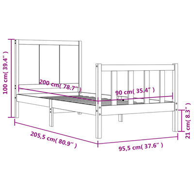 vidaXL Bedframe zonder matras massief grenenhout 90x200 cm