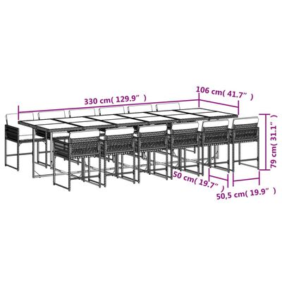 vidaXL 13-delige Tuinset met kussens poly rattan grijs