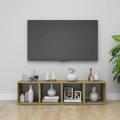 vidaXL Tv-meubelen 4 st 37x35x37 cm bewerkt hout wit sonoma eikenkleur