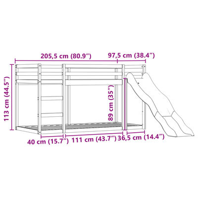 vidaXL Stapelbed met glijbaan en gordijnen wit en zwart 90x200 cm