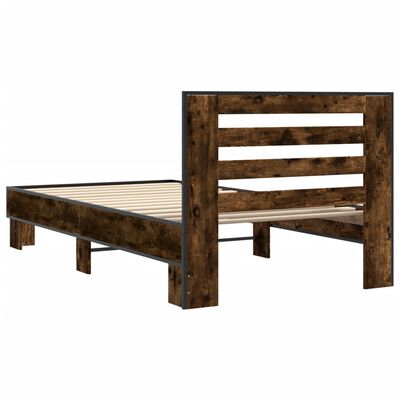 vidaXL Bedframe bewerkt hout en metaal gerookt eikenkleurig 100x200 cm