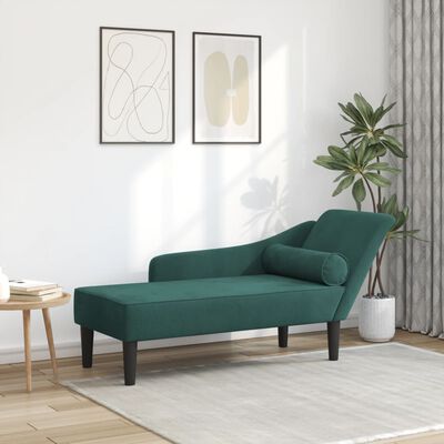 vidaXL Chaise longue met kussens fluweel donkergroen