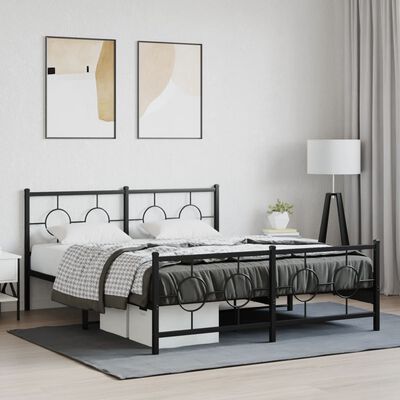 vidaXL Bedframe met hoofd- en voeteneinde metaal zwart 150x200 cm