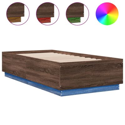 vidaXL Bedframe met LED-verlichting bruin eikenkleurig 75x190 cm