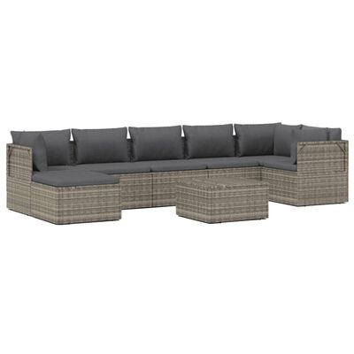 vidaXL 8-delige Loungeset met kussens poly rattan grijs