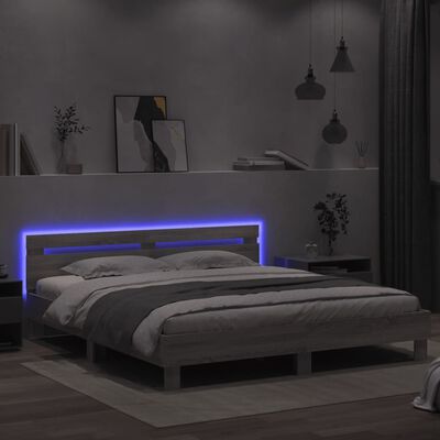 vidaXL Bedframe met hoofdeinde en LED-licht grijs sonoma 180x200 cm