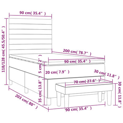 vidaXL Boxspring met matras stof lichtgrijs 90x200 cm