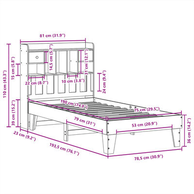 vidaXL Bedframe zonder matras massief grenenhout wasbruin 75x190 cm