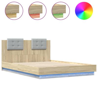 vidaXL Bedframe met hoofdbord en LED sonoma eikenkleurig 120x200 cm