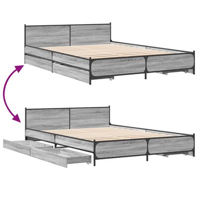 vidaXL Bedframe met lades bewerkt hout grijs sonoma eiken 150x200 cm