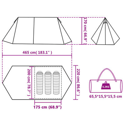 vidaXL Tent 3-persoons waterdicht blauw