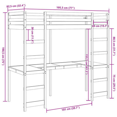 vidaXL Hoogslaper zonder matras massief grenenhout wit 75x190 cm