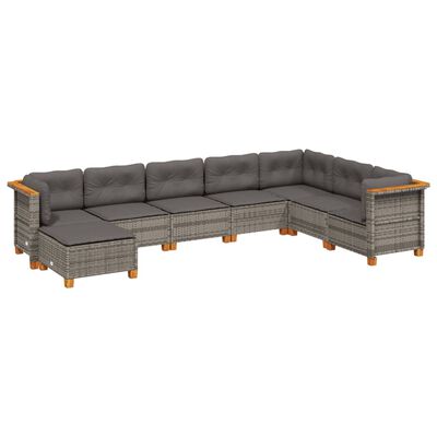 vidaXL 8-delige Loungeset met kussens poly rattan grijs