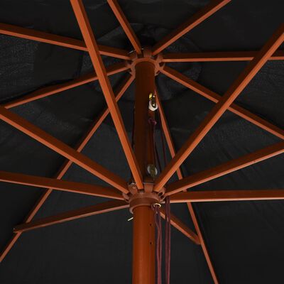 vidaXL Parasol met houten paal 350 cm zwart