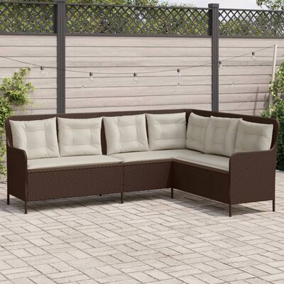 vidaXL Tuinbank met kussens L-vormig poly rattan bruin