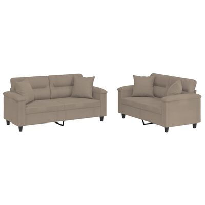 vidaXL 2-delige Loungeset met kussens microvezelstof taupe