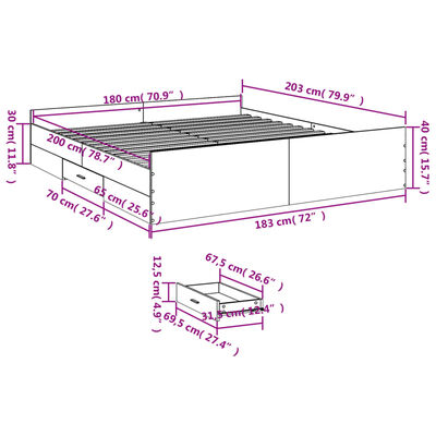 vidaXL Bedframe met lades bewerkt hout betongrijs 180x200 cm