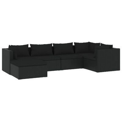 vidaXL 6-delige Loungeset met kussens poly rattan zwart