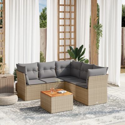 vidaXL 6-delige Loungeset met kussens poly rattan gemengd beige