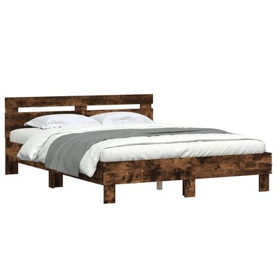 vidaXL Bedframe met hoofdeinde bewerkt hout gerookt eiken 140x200 cm