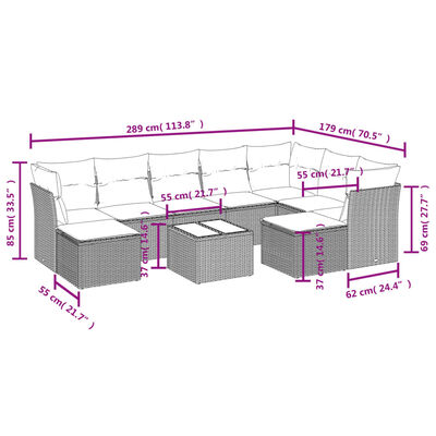 vidaXL 10-delige Loungeset met kussens poly rattan zwart