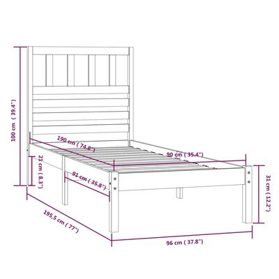 vidaXL Bedframe massief grenenhout zwart 90x190 cm