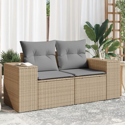 vidaXL Tuinbank 2-zits met kussens poly rattan beige