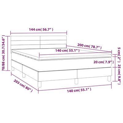 vidaXL Boxspring met matras stof lichtgrijs 140x200 cm