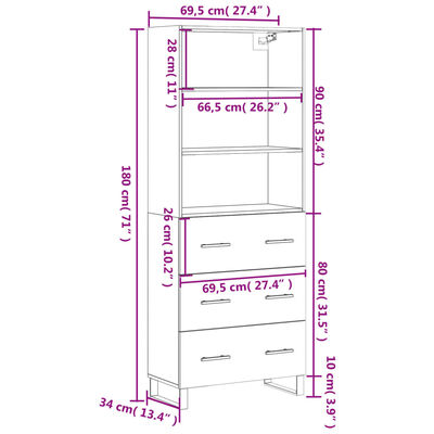 vidaXL Hoge kast 69,5x34x180 cm bewerkt hout betongrijs