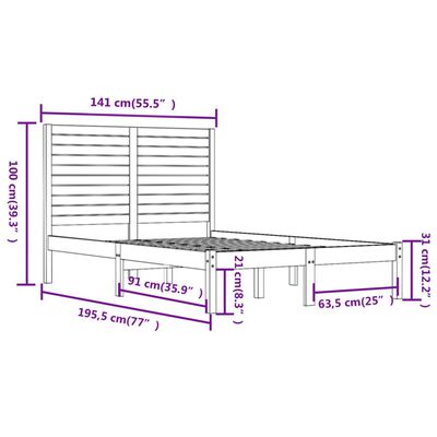 vidaXL Bedframe massief hout zwart 135x190 cm