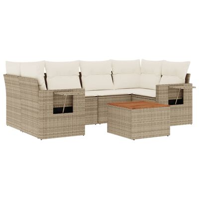 vidaXL 7-delige Loungeset met kussens poly rattan beige