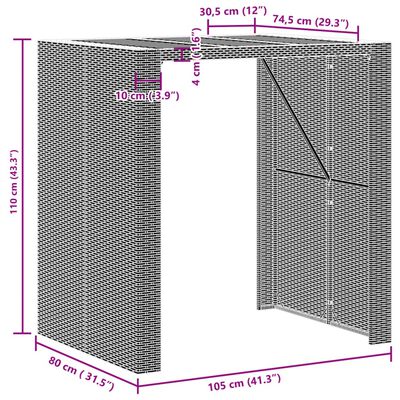 vidaXL Tuinbartafel acaciahouten blad 105x80x110 cm poly rattan zwart