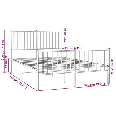 vidaXL Bedframe met hoofd- en voeteneinde metaal zwart 120x190 cm