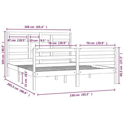 vidaXL Bedframe zonder matras massief hout 160x200 cm